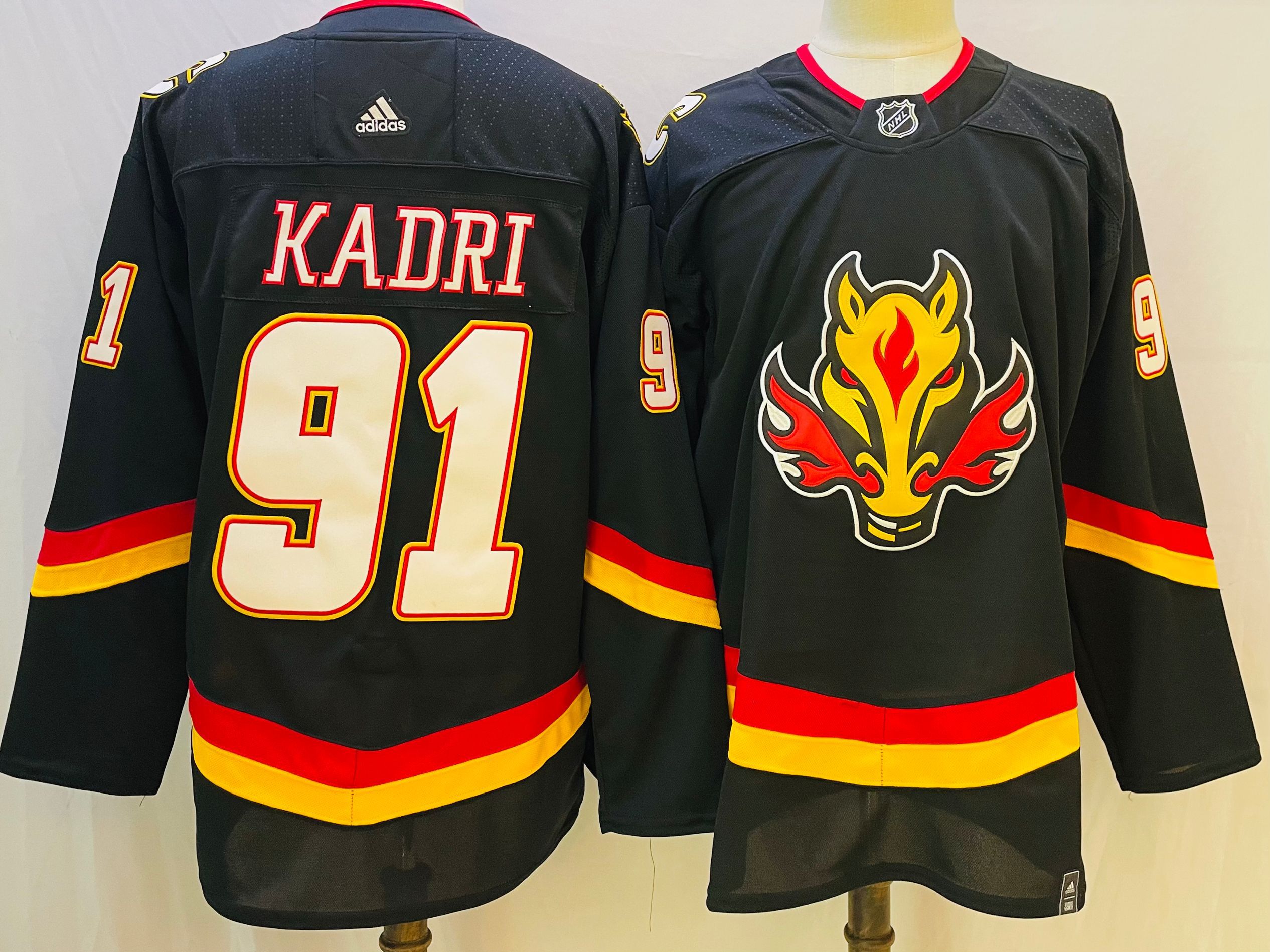 Men Calgary Flames #91 Kadri Black Throwback 2022 Adidas NHL Jersey